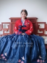 Hanbok Hàn Quốc Áo Đỏ Váy Xanh Thêu Phụng