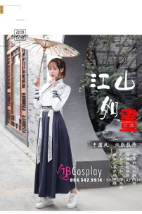 Hán Phục Áo Trắng Váy Xanh