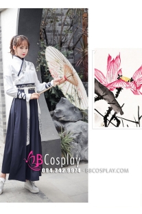 Hán Phục Áo Trắng Váy Xanh