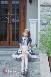 Đồ Maid Đầm Đen - Tạp Dề Eo Trắng Có Nơ Nhí