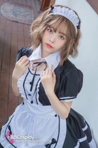 Đồ Maid Đầm Đen - Tạp Dề Eo Trắng Có Nơ Nhí