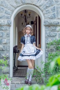 Đồ Maid Đầm Đen - Tạp Dề Eo Trắng Có Nơ Nhí