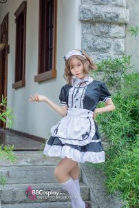 Đồ Maid Đầm Đen - Tạp Dề Eo Trắng Có Nơ Nhí