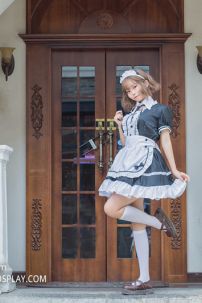 Đồ Maid Đầm Đen - Tạp Dề Eo Trắng Có Nơ Nhí