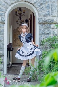 Đồ Maid Đầm Đen - Tạp Dề Eo Trắng Có Nơ Nhí