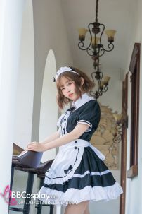 Đồ Maid Đầm Đen - Tạp Dề Eo Trắng Có Nơ Nhí