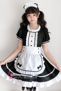 Đồ Maid Đầm Đen - Tạp Dề Eo Trắng Có Nơ Nhí