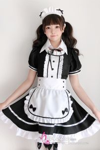 Đồ Maid Đầm Đen - Tạp Dề Eo Trắng Có Nơ Nhí