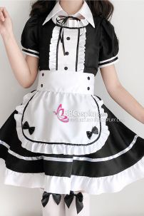 Đồ Maid Đầm Đen - Tạp Dề Eo Trắng Có Nơ Nhí