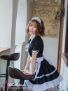 Trang Phục Maid Đầm Đen - Tạp Dề Eo Trắng Có Nơ Nhí