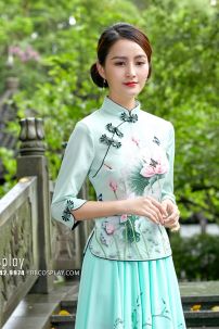 Váy Sườn Xám Cách Tân Hoa Sen - Xanh Mint