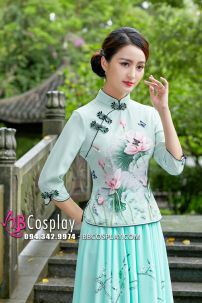 Váy Sườn Xám Cách Tân Hoa Sen - Xanh Mint