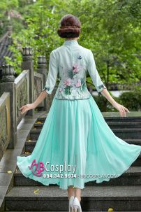 Váy Sườn Xám Cách Tân Hoa Sen - Xanh Mint