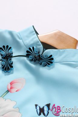 Váy Sườn Xám Cách Tân Hoa Sen - Xanh Ngọc