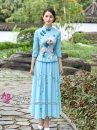 Váy Sườn Xám Cách Tân Hoa Sen - Xanh Ngọc
