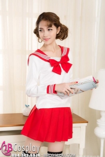 Bộ Nữ Sinh Tay Dài Váy Đỏ Giá Rẻ