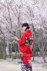 Yukata Mùa Hè Rực Rỡ Đỏ Phối Đen