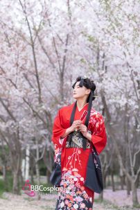 Yukata Mùa Hè Rực Rỡ Đỏ Phối Đen