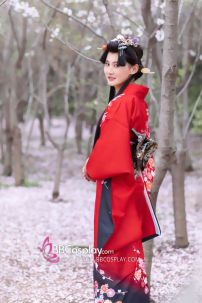 Yukata Mùa Hè Rực Rỡ Đỏ Phối Đen