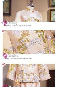 Bộ Sườn Xám Nam Thêu Rồng Màu Kem