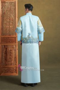 Hỉ Phục Tân Lang Tone Xanh Dương Cặp Long Phục Mới 2024