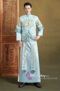 Hỉ Phục Tân Lang Tone Xanh Dương Cặp Long Phục Mới 2024