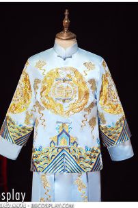 Hỉ Phục Tân Lang Tone Xanh Dương Cặp Long Phục Mới 2024