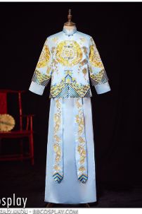 Hỉ Phục Tân Lang Tone Xanh Dương Cặp Long Phục Mới 2024