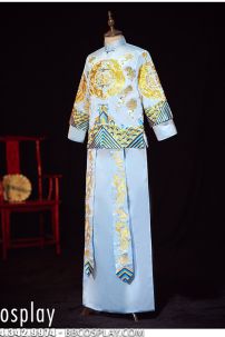 Hỉ Phục Tân Lang Tone Xanh Dương Cặp Long Phục Mới 2024