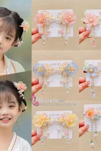 Cặp Kẹp Tóc Hoa Hồng Có Tua Rua Cườm