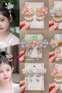 Cặp Kẹp Tóc Hoa Hồng Có Tua Rua Cườm