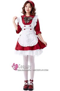 Đồ Maid Đỏ Đô Nơ Sọc Tay Lở