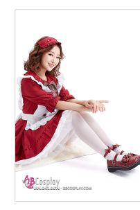 Đồ Maid Đỏ Đô Nơ Sọc Tay Lở