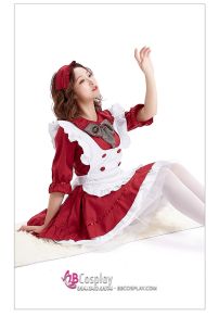 Đồ Maid Đỏ Đô Nơ Sọc Tay Lở