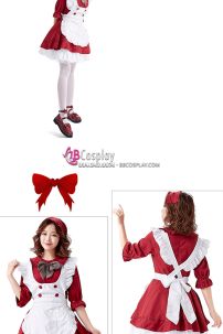 Đồ Maid Đỏ Đô Nơ Sọc Tay Lở