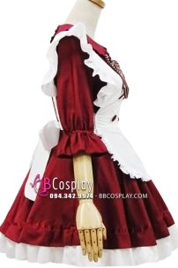 Đồ Maid Đỏ Đô Nơ Sọc Tay Lở