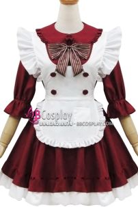 Đồ Maid Đỏ Đô Nơ Sọc Tay Lở