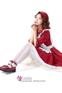 Đồ Maid Đỏ Đô Nơ Sọc Tay Lở