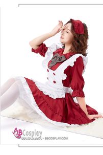 Đồ Maid Đỏ Đô Nơ Sọc Tay Lở
