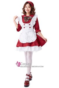 Đồ Maid Đỏ Đô Nơ Sọc Tay Lở