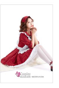 Đồ Maid Đỏ Đô Nơ Sọc Tay Lở