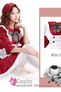 Đồ Maid Đỏ Đô Nơ Sọc Tay Lở