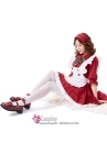 Trang Phục Maid Đỏ Đô Nơ Sọc Tay Lở