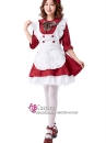 Trang Phục Maid Đỏ Đô Nơ Sọc Tay Lở