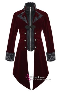 Vest Tuxedo Đỏ Nhung Gothic Phong Cách Steampunk Vest Dracula