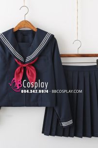 Bộ Nữ Sinh Xanh Đen Tay Dài