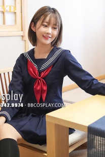 Bộ Nữ Sinh Xanh Đen Tay Dài - 3 Sọc