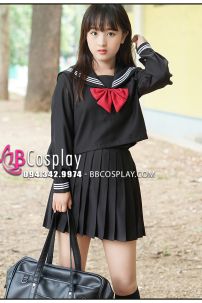 Trang Phục Seifuku Nữ Sinh Tay Dài Áo Đen Váy Đen