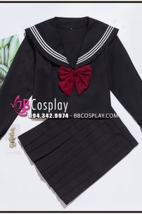 Trang Phục Seifuku Nữ Sinh Tay Dài Áo Đen Váy Đen