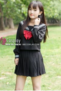 Trang Phục Seifuku Nữ Sinh Tay Dài Áo Đen Váy Đen